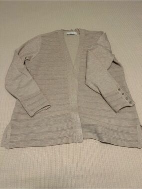 Light Beige Open-Front Women's Cardigan Sweater Large (Verve Ami)